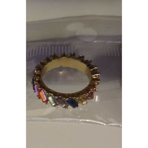Gold-Tone Rainbow Crystal Eternity Band Ring Women's Jewelry-SIZE: 7-NEW - Picture 1 of 3